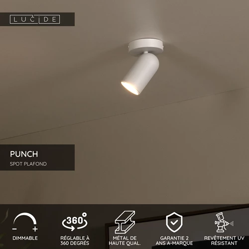 Lucide PUNCH - Spot plafond - 1xGU10 - Blanc - USP